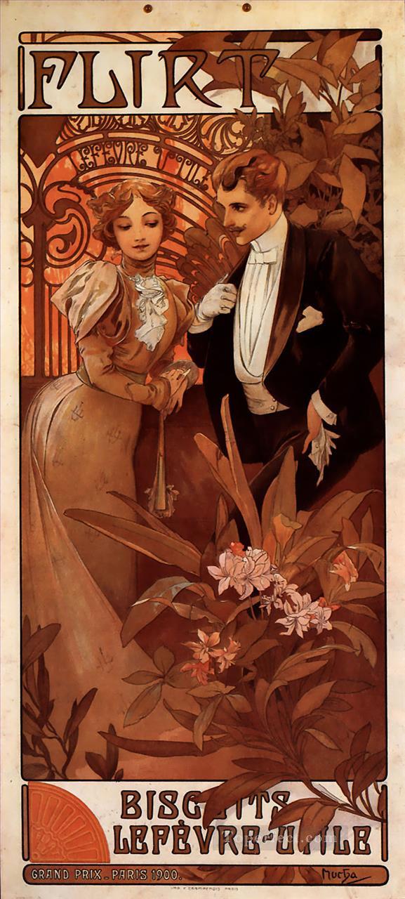 浮気 1899 カレンダー チェコ アール ヌーボー独特のアルフォンス ミュシャ油絵